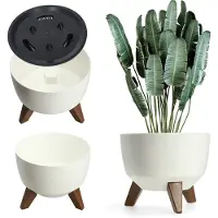 Kadax Verhoogde plantenpot, grote kunststof plantenbak met poten voor binnen en buiten, duurzame ronde plantenbak voor kamerplanten (33 cm, wit)