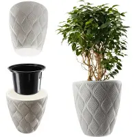 Kadax Bloempot met inzetstuk en handgrepen, plantenbak van kunststof in 5 maten, uv-bestendig, weerbestendig, hoog, met 3D-effect, wit, laag
