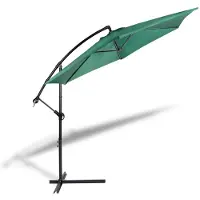 909 Outdoor Hangende parasol in donkergroen 2.5 m hoog, Tuinparasol met stalenframe en hoes, Parasol met zwengelgreep en kantelfunctie, Diameter 300 cm
