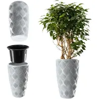 Kadax Bloempot met inzetstuk en handgrepen, plantenbak van kunststof in 5 maten, uv-bestendige pot, weerbestendige plantenvaas, hoog, pot met 3D-effect grijs, hoog