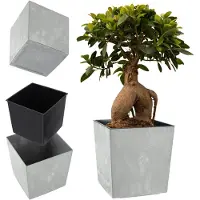 Kadax Bloempot van kunststof, weerbestendige tuinpot voor balkon, terras, binnen, lichte pot met inzet, plantenpot, bloempot (betongrijs, hoogte: 19,5 cm)