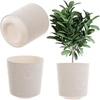 Kadax Decoratieve bloempot, ronde plantenpot, kunststof bloempot, plantenpot voor teelt van planten, kruidenpot voor binnen en buiten (crèmekleurig, 25 cm)