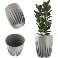 Kadax Bloempot van kunststof, moderne plantenpotten, plantenpot met geometrisch patroon, ronde bloempot met inzetstuk, natuurlijke outdoor bloempot, hoge bloempot (diameter 14,5 cm, lichtgrijs)