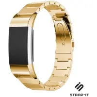 Strap-it Stalen Smartwatch bandje - Geschikt voor Fitbit Charge 2 luxe metalen bandje - goud - Horlogeband / Polsband / Armband