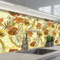 KitchenYeah Keuken achterwand 200x80 cm - Spatscherm zelfklevend Vintage - Bloemen - Bladeren - Hawaii - Patroon - Muurbeschermer - Spatwand fornuis