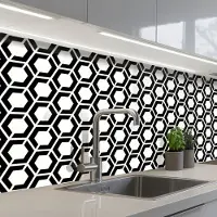 KitchenYeah Keuken achterwand 400x60 cm - Spatscherm zelfklevend Zwart - Wit - Geometrisch - Patroon - Muurbeschermer - Spatwand fornuis