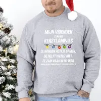 B&C Uniseks kersttrui: Mijn Vrienden zijn net kerstlampjes- Grijs Maat M- Foute kersttrui. kerst Sweater