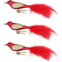 Inge-glas Inge Glas kerst decoratie vogels - 6x stuks - op clip - van glas - rood - 20 cm - kerstversiering - kerstboom