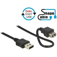 DeLOCK Easy-USB naar Easy-USB vormbare verlengkabel - USB2.0 - tot 0,5A / zwart - 1 meter