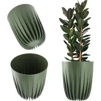 Kadax Bloempot van kunststof met natuurlijke materialen, moderne plantenpotten, plantenpot met geometrisch patroon, ronde bloempot met inzetstuk, natuurlijke bloempot, hoge bloempot (diameter 30 cm,