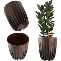 Kadax Bloempot van kunststof met natuurlijke materialen, moderne plantenpotten, plantenpot met geometrisch patroon, ronde bloempot met inzetstuk, natuurlijke bloempot, hoge bloempot (diameter 14,5 cm,