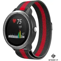 Strap-it Luxe Milanese bandje - geschikt voor Garmin Vivoactive 3 / Vivoactive 5 / Venu / Venu SQ / Vivomove HR / Forerunner 245 / 570 - 42mm / 645 - zwart/rood