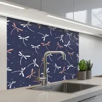 KitchenYeah Keuken achterwand 100x80 cm - Spatscherm zelfklevend Libelle - Patronen - Pastel - Japans - Muurbeschermer - Spatwand fornuis