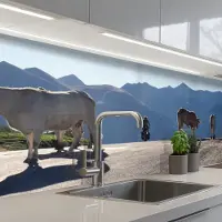 KitchenYeah Keuken achterwand 250x80 cm - Spatscherm zelfklevend Schotse hooglander - Licht - Berg - Natuur - Muurbeschermer - Spatwand fornuis