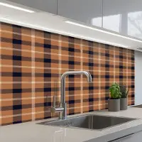 KitchenYeah Keuken achterwand 100x60 cm - Spatscherm zelfklevend Plaid - Patroon - Vierkant - Bruin - Muurbeschermer - Spatwand fornuis