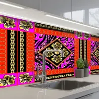 KitchenYeah Keuken achterwand 150x60 cm - Spatscherm zelfklevend Bloemen - Ketting - Panterprint - Goud - Patroon - Muurbeschermer - Spatwand fornuis