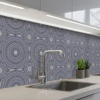 KitchenYeah Keuken achterwand 250x60 cm - Spatscherm zelfklevend Mandala - Blauw - Patroon - Abstract - Muurbeschermer - Spatwand fornuis