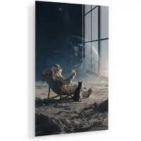 MuchoWow Glasschilderij 60x90 cm - Schilderij acrylglas - Maan - Kat - Astronaut - Ruimte - Foto op glas - Muurdecoratie woonkamer - Wanddecoratie slaapkamer - Schilderijen