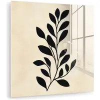 MuchoWow Glasschilderij 90x90 cm - Schilderij acrylglas - Minimalistisch - Tak - Bladeren - Zwart - Foto op glas - Muurdecoratie woonkamer - Wanddecoratie slaapkamer - Schilderijen