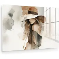 MuchoWow Glasschilderij 180x120 cm - Schilderij acrylglas - Mysterieus - Vrouw - Sepia - Foto op glas - Muurdecoratie woonkamer - Wanddecoratie slaapkamer - Schilderijen