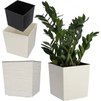 Kadax Bloempot van kunststof, weerbestendige tuinpot voor balkon, terras, binnen, lichte pot met inzet, plantenpot, bloempot (crème, hoogte: 41,5 cm)