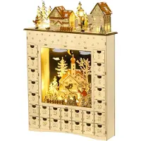 HOMCOM -Kerst Adventskalender-36x9x52cm-MDF-Bois naturel