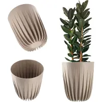 Kadax Bloempot van kunststof met natuurlijke materialen, moderne plantenpotten, plantenpot met geometrisch patroon, ronde bloempot met inzetstuk, natuurlijke bloempot, hoge bloempot (diameter 25 cm,