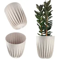 Kadax Moderne bloempot van kunststof met natuurlijke materialen, geometrisch patroon, rond met inzetstuk, voor buiten (diameter 30 cm, wit)
