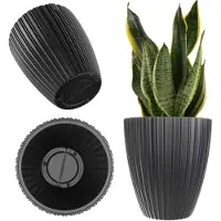 Kadax Decoratieve sierpot met binneninzetstuk, ronde plantenpot, bloempot van kunststof, plantenpot voor binnen en buiten, bloempot (zwart, 40 cm)