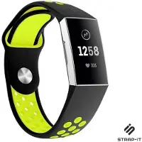 Strap-it Siliconen sport bandje - geschikt voor Fitbit Charge 3 / Fitbit Charge 4 - zwart/geel - Maat: Maat L