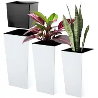 Kadax Bloempotset, bloempot van kunststof, plantenbak, weerbestendige bloempot, voor binnen en buiten, weerbestendige bloempot (mat wit, set van 3 stuks)