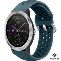 Strap-it Siliconen sport bandje met gaatjes - Geschikt voor Garmin Venu / Vivoactive 3 / Vivoactive 5 / Vivomove HR / Venu SQ / Forerunner 245 / 570 - 42mm / 645 bandje - Sport bandje - Rock Green