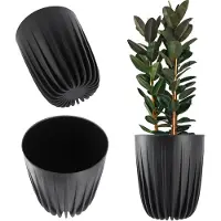 Kadax Bloempot van kunststof met natuurlijke materialen, moderne plantenpotten, plantenpot met geometrisch patroon, ronde bloempot met inzetstuk, natuurlijke bloempot, hoge bloempot (diameter 19 cm,