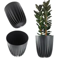 Kadax Bloempot van kunststof met natuurlijke materialen, moderne plantenpotten, plantenpot met geometrisch patroon, ronde bloempot met inzetstuk, natuurlijke bloempot, hoge bloempot (diameter 19 cm,