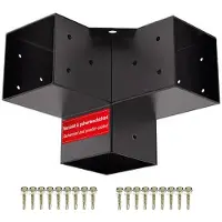 Sotech hoekverbinder 100 x 100 mm (3-voudig verbindingsstuk) vierkant staal verzinkt en zwart gepoedercoat voor maximale corrosiebescherming, Pergolapaalhoek voor aluminium- en houtconstructies