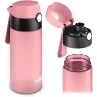 MIKI Drinkfles voor kinderen, waterfles, 500 ml, BPA-vrij, lekvrij, kinderfles, Tritan-fles voor school, kleuterschool, roze