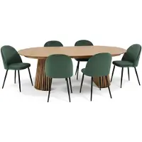 Ebuy24 Tokyo eethoek eettafel natuur, 6 stoelen met groene velours bekleding.