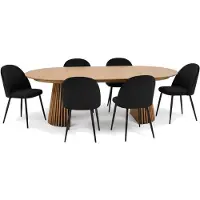 Ebuy24 Tokyo eethoek eettafel natuur, 6 stoelen met zwarte velours bekleding.