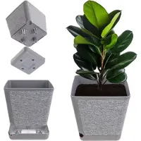 Kadax Decoratieve bloempot van kunststof, rechthoekige plantenpot met irrigatiesysteem, bloempot met zelfbewatering en waterreservoir (grijs gemêleerd, 24 cm)