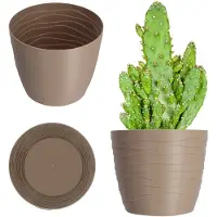 Kadax Bloempot van kunststof, diameter 11-19 cm, 7 kleuren, eenvoudige plantenpot, moderne plantenbak, robuuste bloempotbescherming, ronde pot, diameter 15 cm, beige