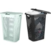 Benson Wasmand Ventilation - met deksel - 2x stuks - zwart en groen - 50 liter - 61 x 43 cm