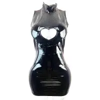 Datex Jurk - Maat S/M - ( mix van latex en stof) wetlook kleed glans met opening zwart