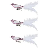 Inge-glas Inge Glas kerst decoratie vogels - 6x stuks - op clip - van glas - roze - 20 cm - kerstversiering - kerstboom