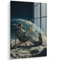 MuchoWow Glasschilderij 120x160 cm - Schilderij acrylglas - Astronaut - Kat - Glas - Stoel - Foto op glas - Muurdecoratie woonkamer - Wanddecoratie slaapkamer - Schilderijen