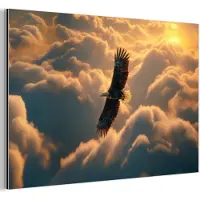 MuchoWow Aluminium schilderij 30x20 cm - Wanddecoratie metaal - Adelaar - Wolken - Zon - Metalen muurdecoratie woonkamer - Decoratie industrieel - Foto op dibond - Industriële accessoires slaapkamer