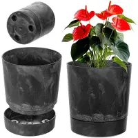 Kadax Aura 200 gerecyclede plantenpot met schotel - zwart