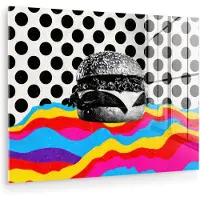 MuchoWow Glasschilderij 120x90 cm - Schilderij acrylglas - Hamburger - Stippen - Golven - Kleuren - Foto op glas - Muurdecoratie woonkamer - Wanddecoratie slaapkamer - Schilderijen