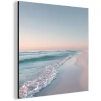 MuchoWow Aluminium schilderij 90x90 cm - Wanddecoratie metaal - Kustlijn - Pastel - water - Metalen muurdecoratie woonkamer - Decoratie industrieel - Foto op dibond - Industriële accessoires slaapkamer