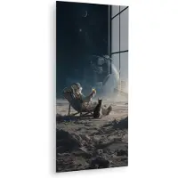 MuchoWow Glasschilderij 40x80 cm - Schilderij acrylglas - Maan - Kat - Astronaut - Ruimte - Foto op glas - Muurdecoratie woonkamer - Wanddecoratie slaapkamer - Schilderijen