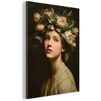 MuchoWow Aluminium schilderij 90x120 cm - Wanddecoratie metaal - Bloemenstilte - Vrouw - Portret - Metalen muurdecoratie woonkamer - Decoratie industrieel - Foto op dibond - Industriële accessoires slaapkamer